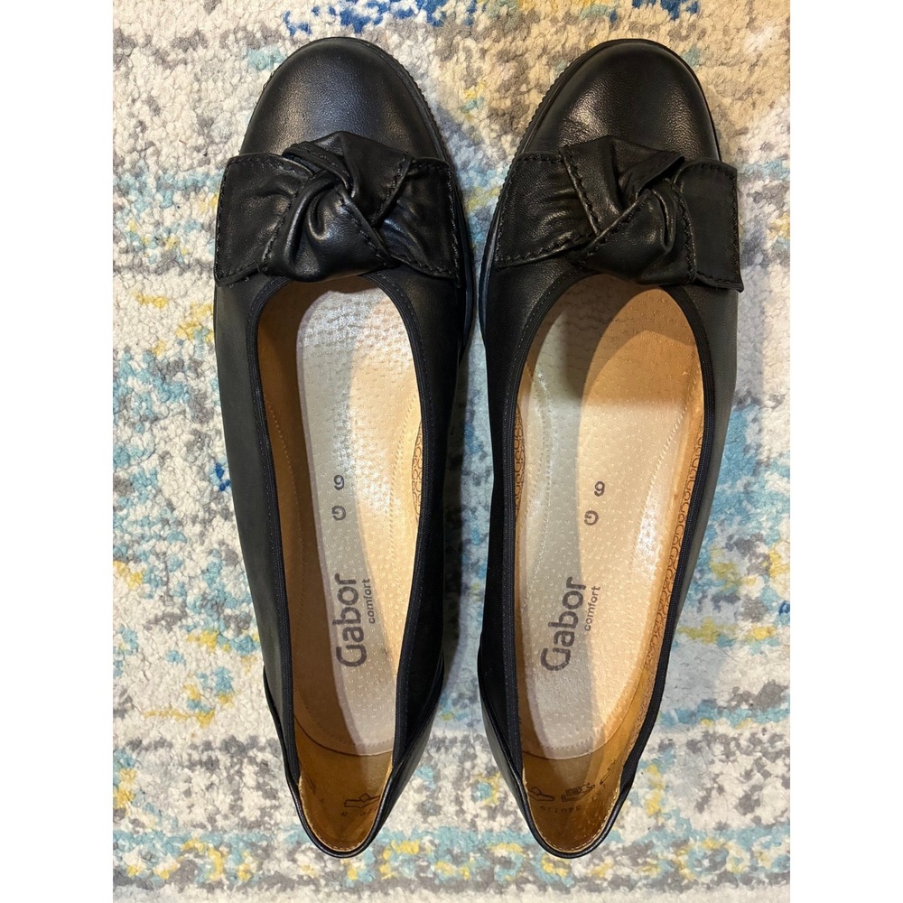 Gabor Comfort Black Leather Knotted Bow Ballet Flats Luftpolster Lady Shoes 9